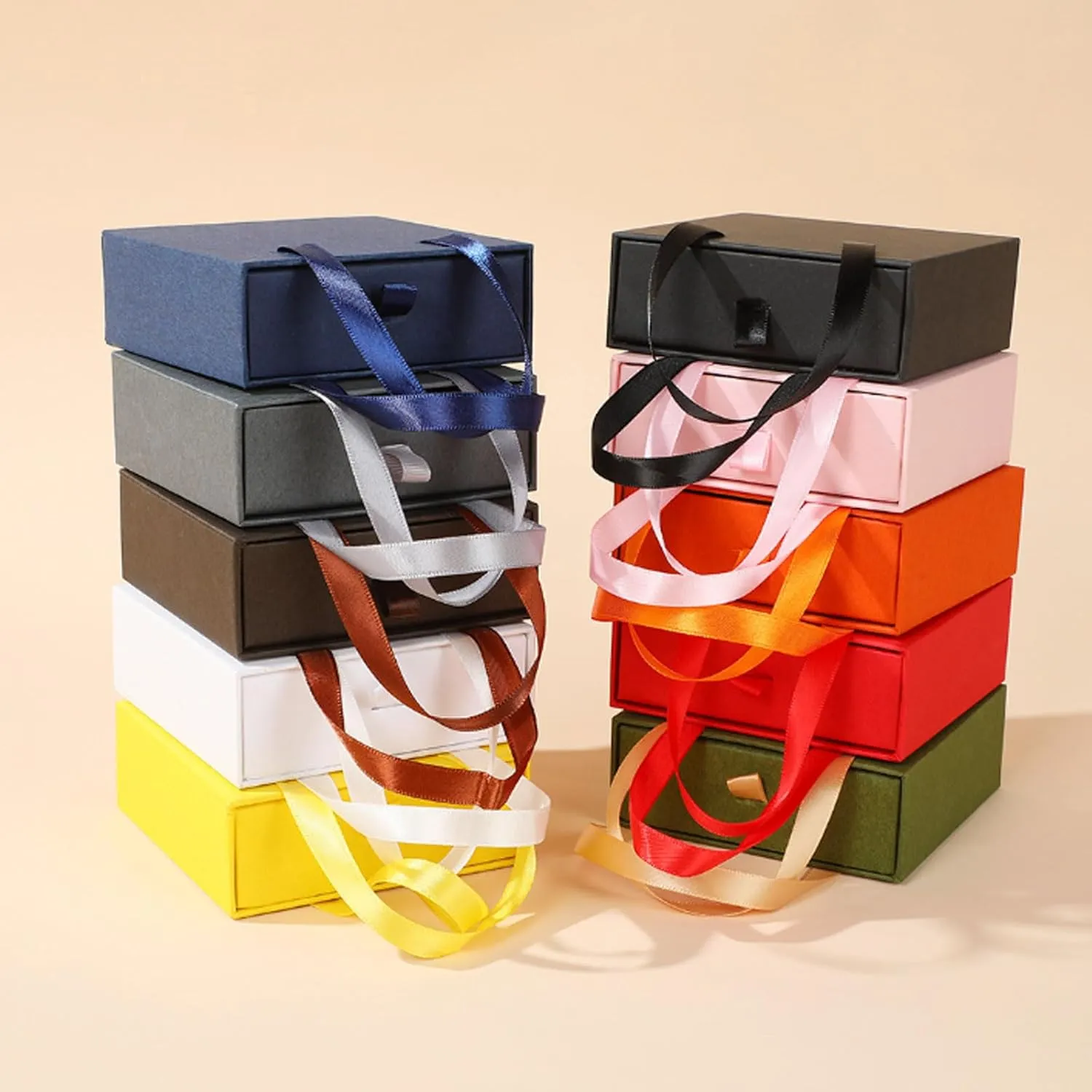 10 Pcs Jewelry Accessories Paper Jewelry Box Bracelet Necklace Ring Earring Box Kraft Gifts Packaging Box with Ribbon Handle Jewelry Bags