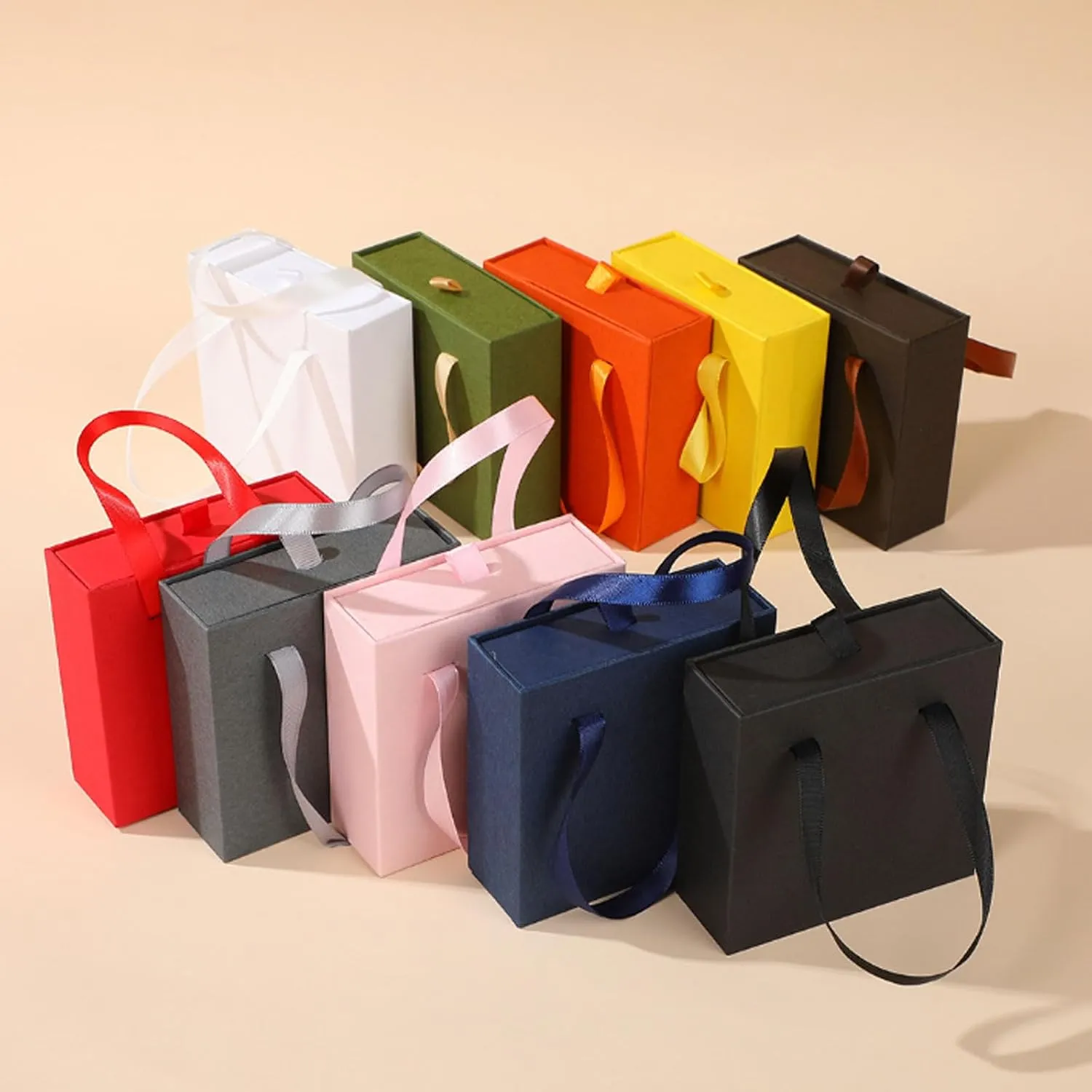 10 Pcs Jewelry Accessories Paper Jewelry Box Bracelet Necklace Ring Earring Box Kraft Gifts Packaging Box with Ribbon Handle Jewelry Bags