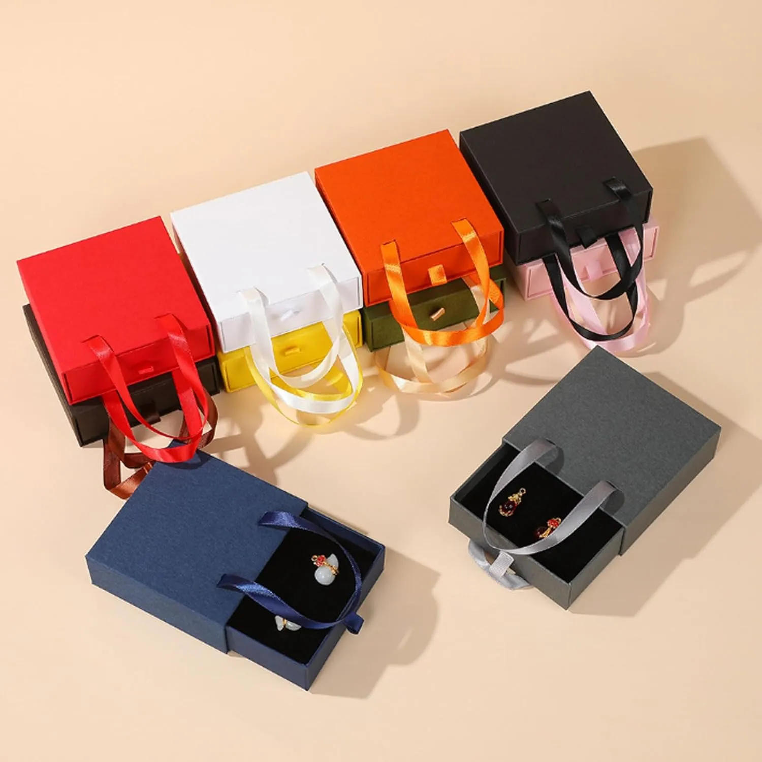 10 Pcs Jewelry Accessories Paper Jewelry Box Bracelet Necklace Ring Earring Box Kraft Gifts Packaging Box with Ribbon Handle Jewelry Bags