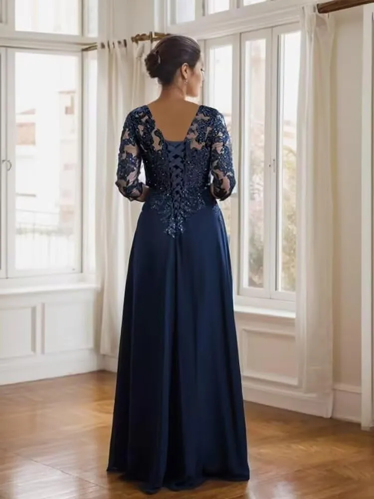 1/2 Sleeve Mother of The Bride Dresses for Women Lace Applique Sequin Slit Formal Evening Dresses for Women Elegant
