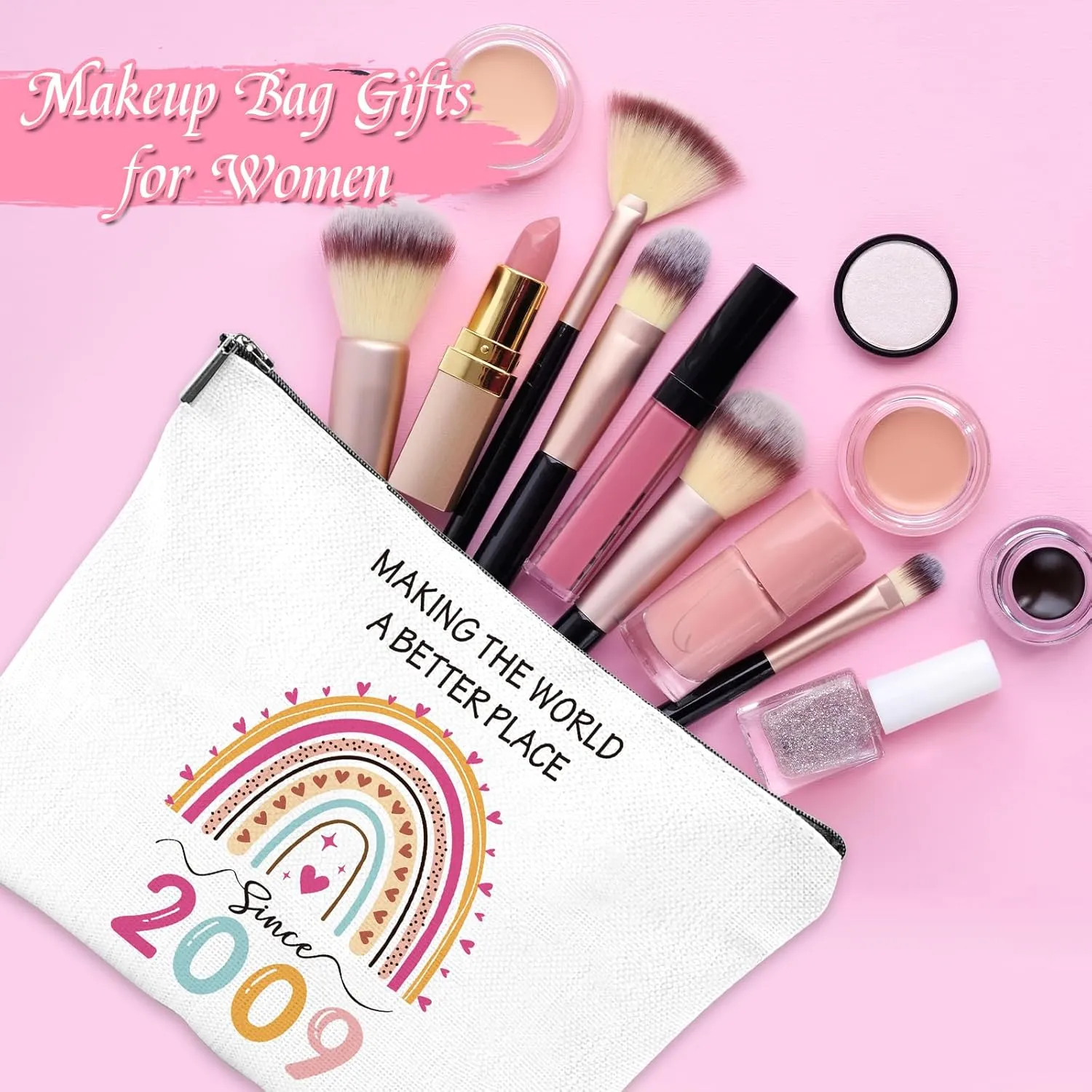16th Birthday Gifts for Girls - 2009 Birthday Makeup Bag, You Have Been Loved For 16 Years Keychain, Healing Bracelets with Heart Charm, 16 Year Old Birth Gift Ideas for Daughter Sister