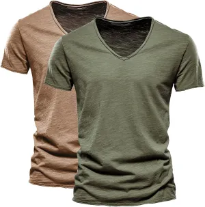 2 Pack Men Muscle Workout T Shirt Gym Bodybuilding V Neck Short Sleeve Tee Top Quick Dry Workout Athletic Sweat Shirts