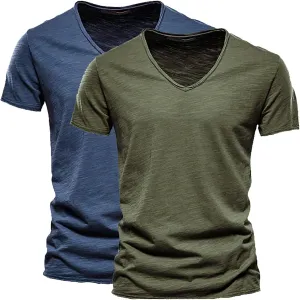 2 Pack Men Muscle Workout T Shirt Gym Bodybuilding V Neck Short Sleeve Tee Top Quick Dry Workout Athletic Sweat Shirts