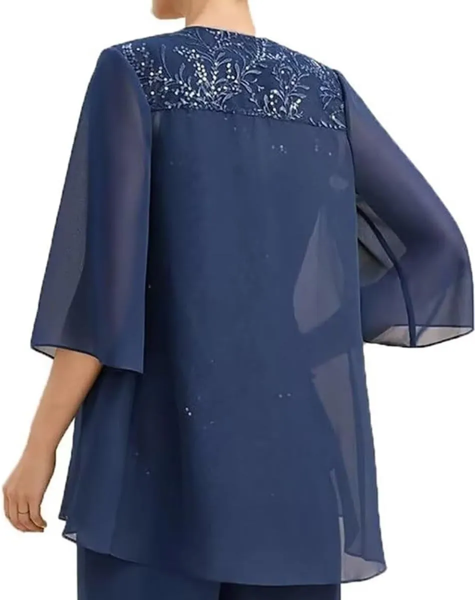 2 PCS Mother of Bride Dresses with Jacket Long Mother of The Groom Dress Laces Chiffon 2-Pieces Formal Evening Gowns
