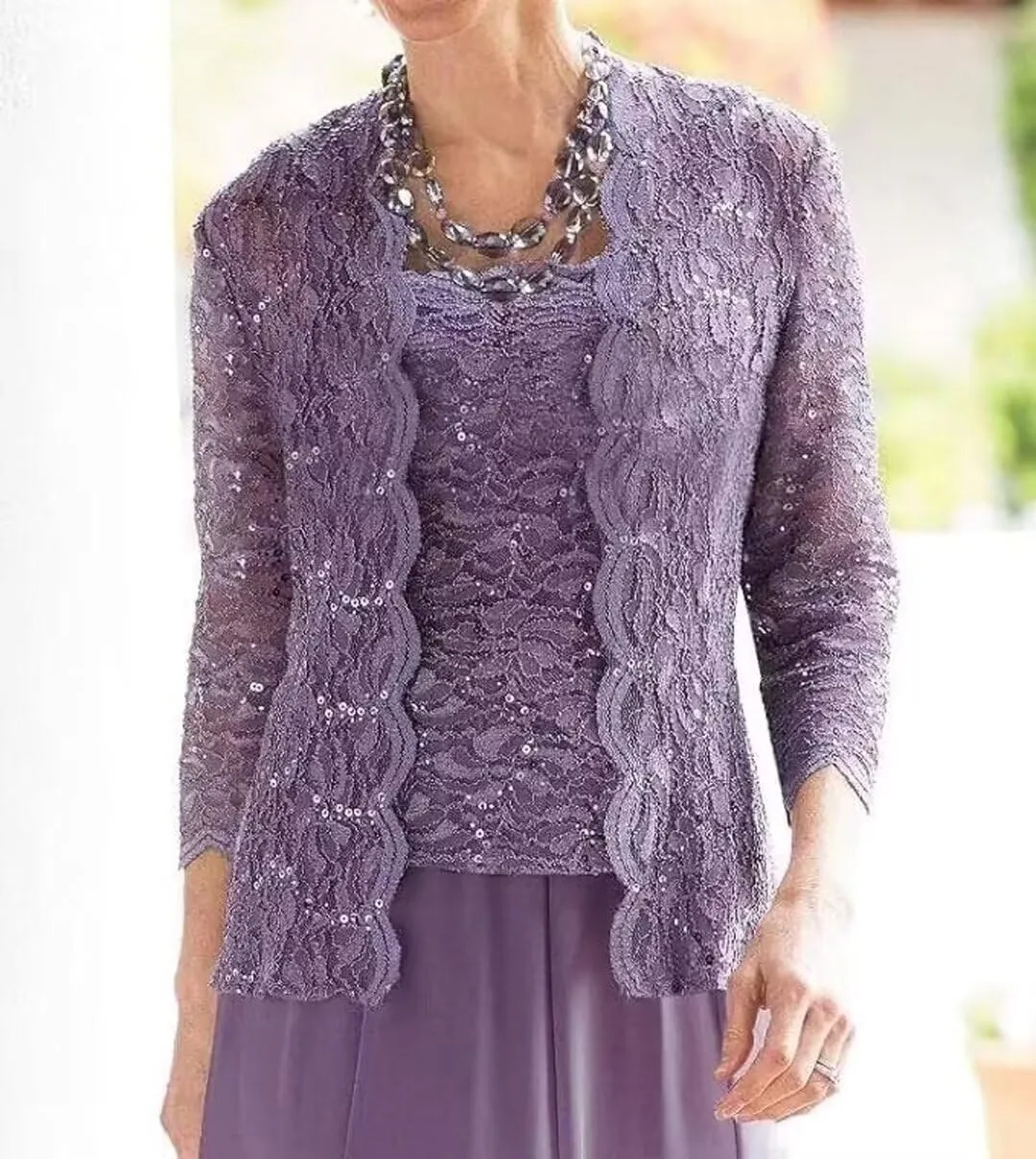 2 Piece Grandmother of The Bride Dresses for Wedding Tea Length Lace Formal Evening Gowns with Jacket