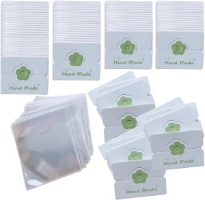 200Pcs Small Jewelry Package Folded Card with Jewelry Display Clear Bags Small Craft Packaging Set with Small Business Packaging Supplies for Bracelets, Key Chains, Earring, Necklace, Green