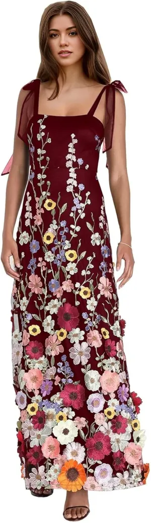3D Flower Prom Dresses for Women Long Flower Formal Gowns Spaghetti Straps Floral Evening Party Dresses DR0618