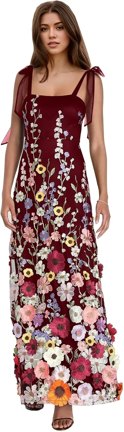 3D Flower Prom Dresses for Women Long Flower Formal Gowns Spaghetti Straps Floral Evening Party Dresses DR0618