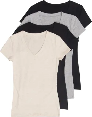 4 Pack Zenana Women's Basic V-Neck T-Shirts