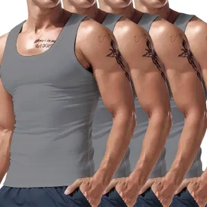 4 PC Men's Quick Dry Workout Tank Tops Breathable Gym Sleeveless Athletic Muscle Shirts Moisture Wicking Cotton Tee