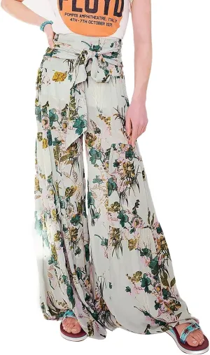 ALBIZIA High Waist Wide Leg Pant for Women Summer Casual Boho Floral Beach Pants Bohemian Belted Trousers