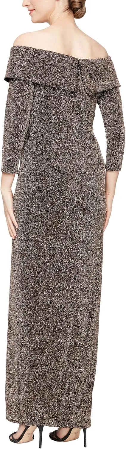 Alex Evenings Women's Long Foldover Off The Shoulder Gown, Formal Event, Mother of The Bride Dress