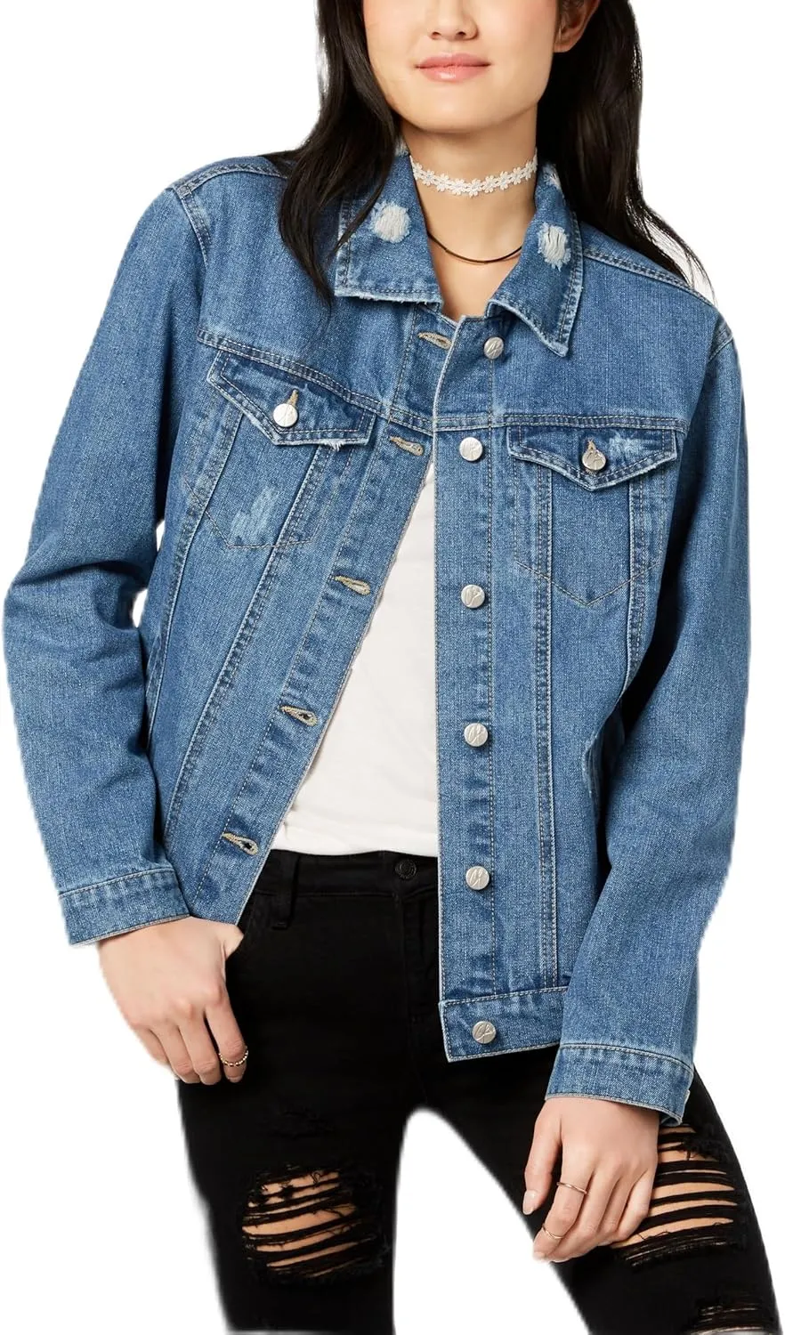 Almost Famous Crave Fame Juniors Lace Up Denim Jacket Denim XS