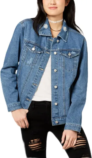 Almost Famous Crave Fame Juniors Lace Up Denim Jacket Denim XS