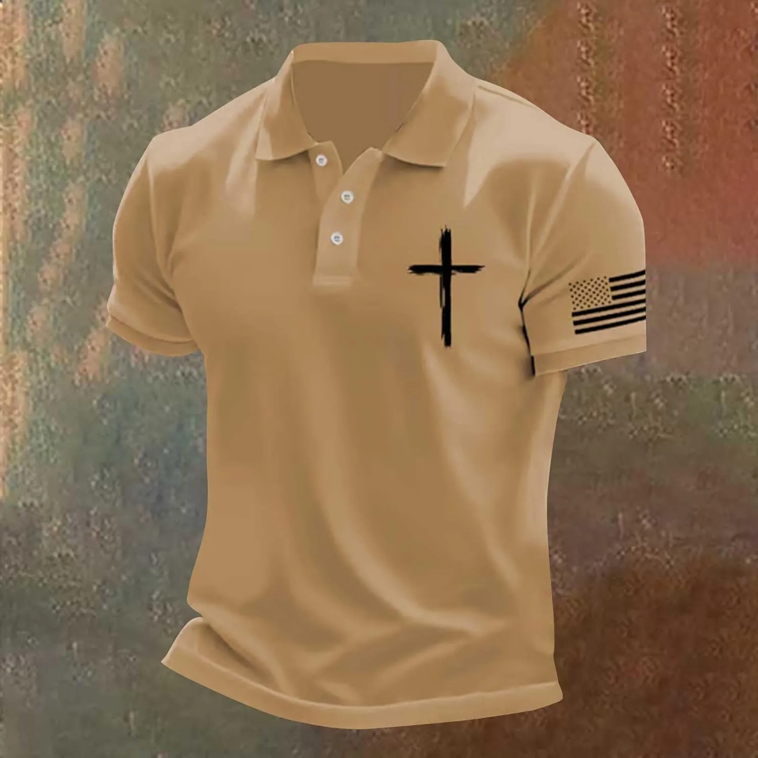 American Flag Polo Shirt for Men 2025 4th of July Christian Cross USA Flag Tees Patriotic Tops Faith Jesus T Shirts