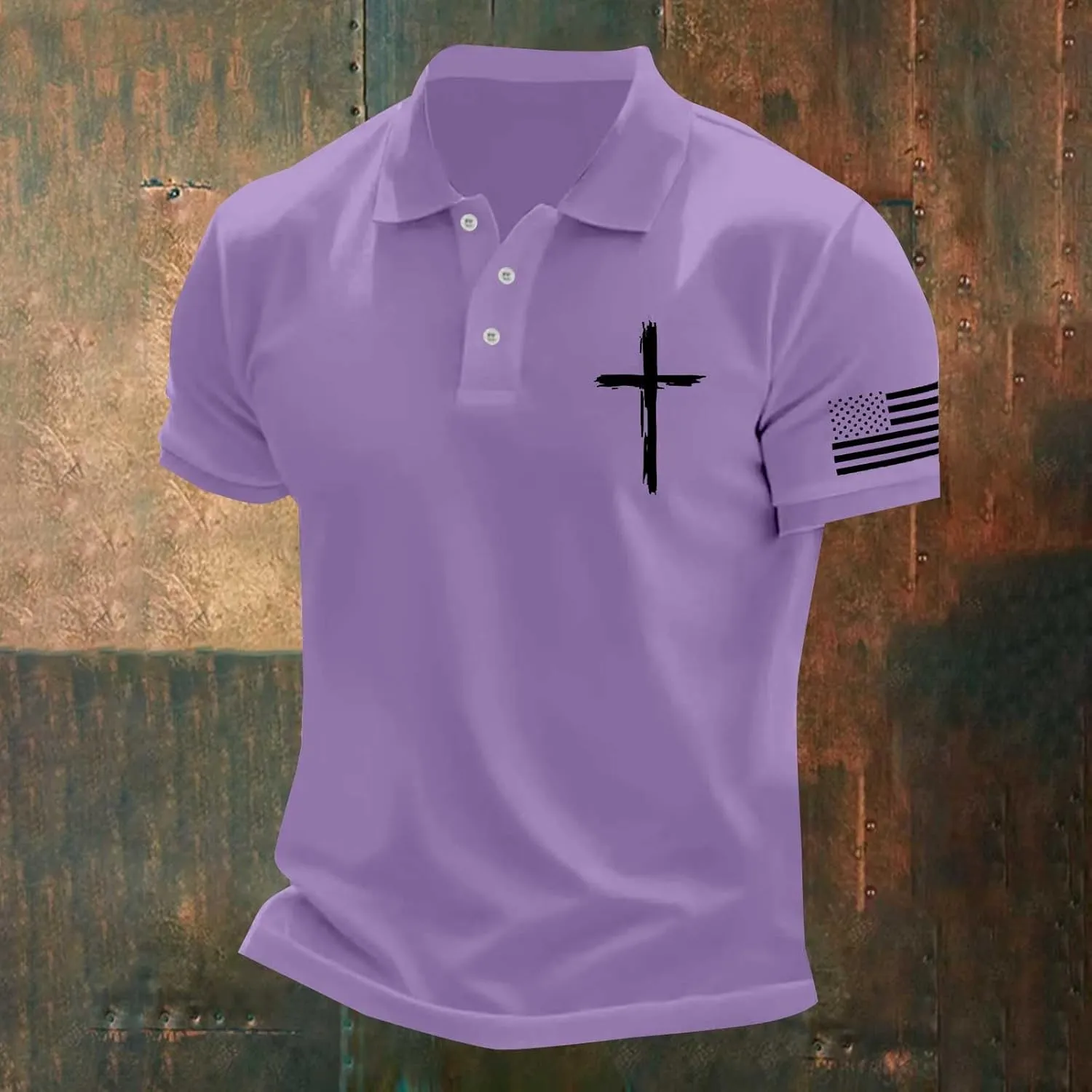 American Flag Polo Shirt for Men 2025 4th of July Christian Cross USA Flag Tees Patriotic Tops Faith Jesus T Shirts
