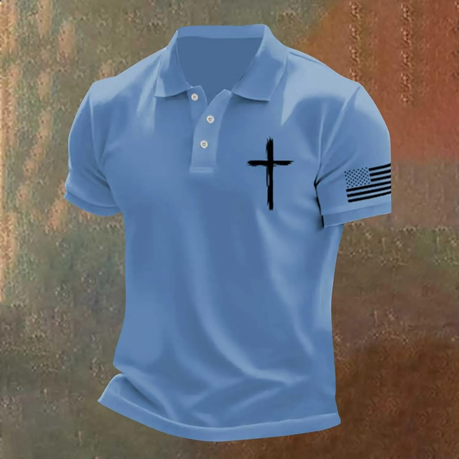 American Flag Polo Shirt for Men 2025 4th of July Christian Cross USA Flag Tees Patriotic Tops Faith Jesus T Shirts