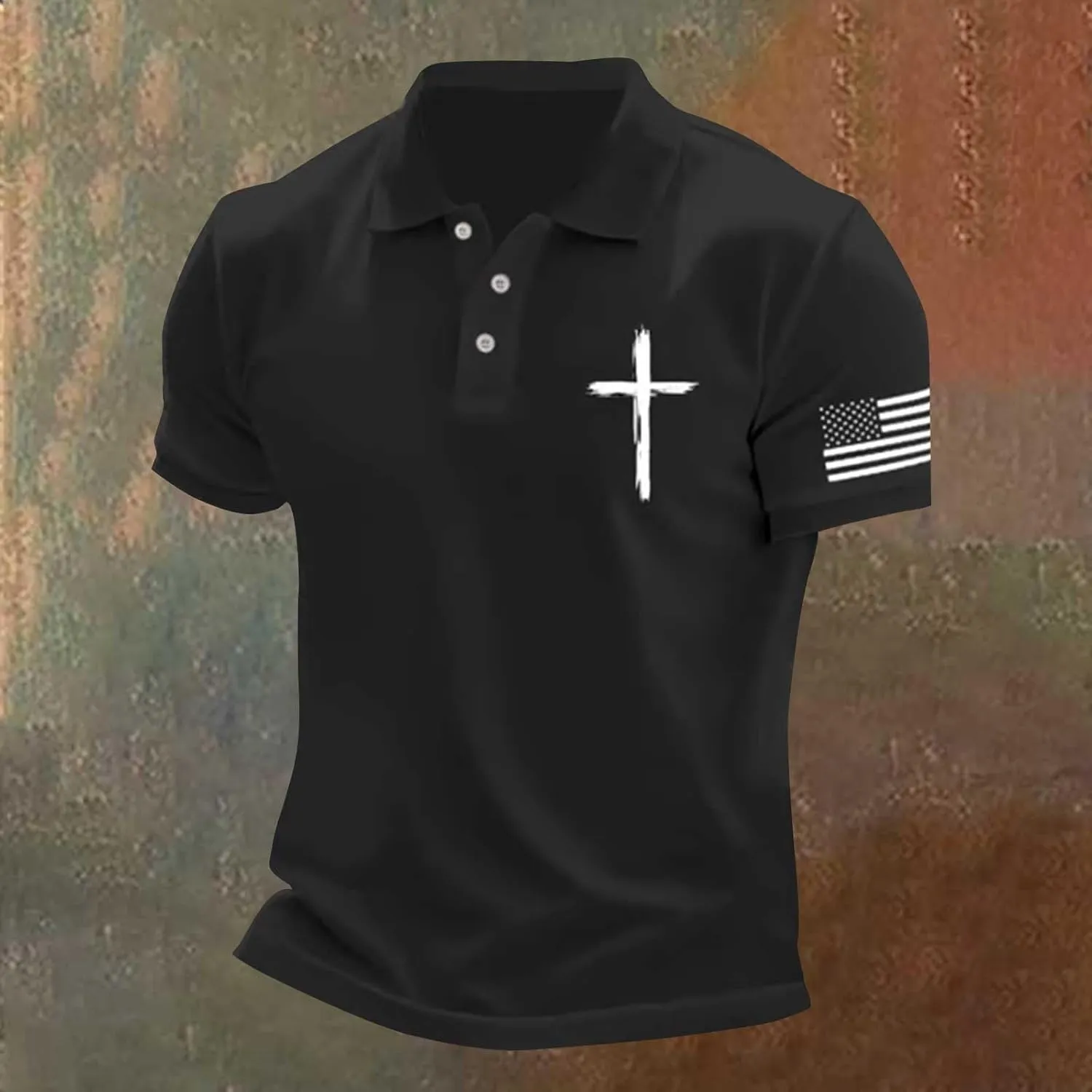 American Flag Polo Shirt for Men 2025 4th of July Christian Cross USA Flag Tees Patriotic Tops Faith Jesus T Shirts