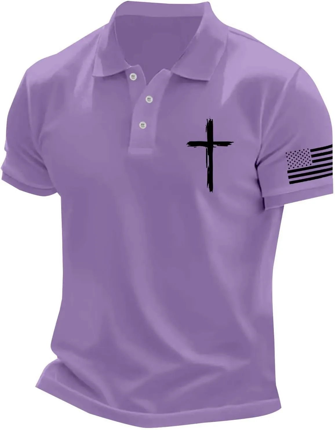 American Flag Polo Shirt for Men 2025 4th of July Christian Cross USA Flag Tees Patriotic Tops Faith Jesus T Shirts
