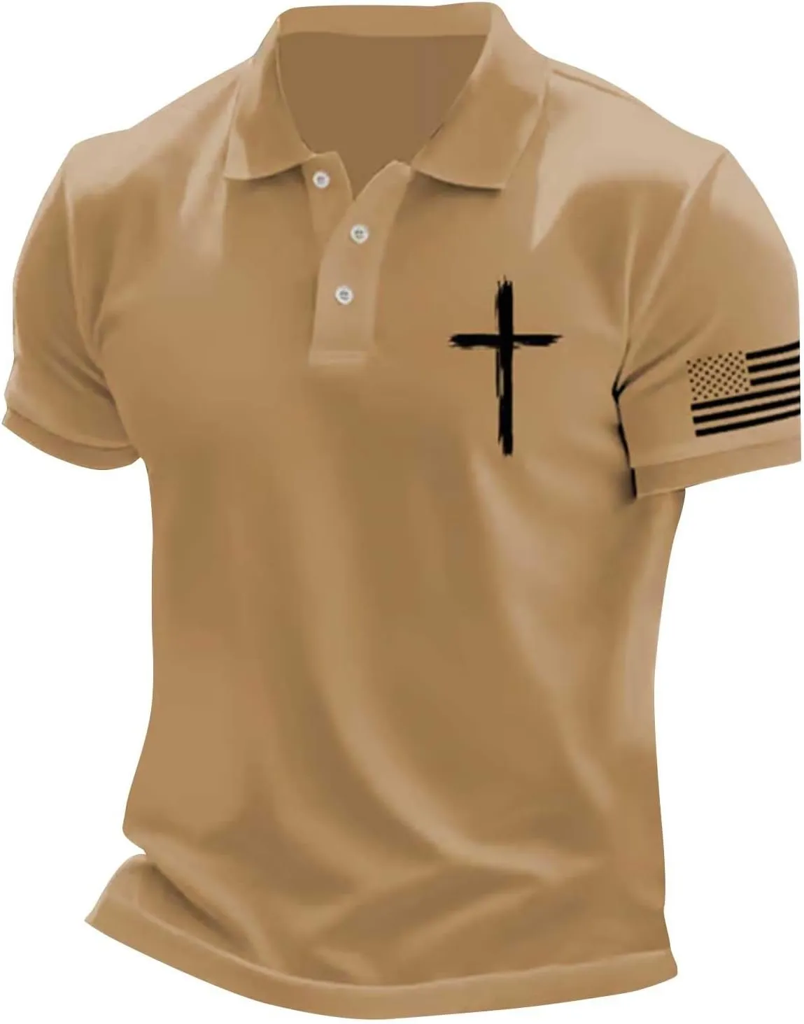 American Flag Polo Shirt for Men 2025 4th of July Christian Cross USA Flag Tees Patriotic Tops Faith Jesus T Shirts