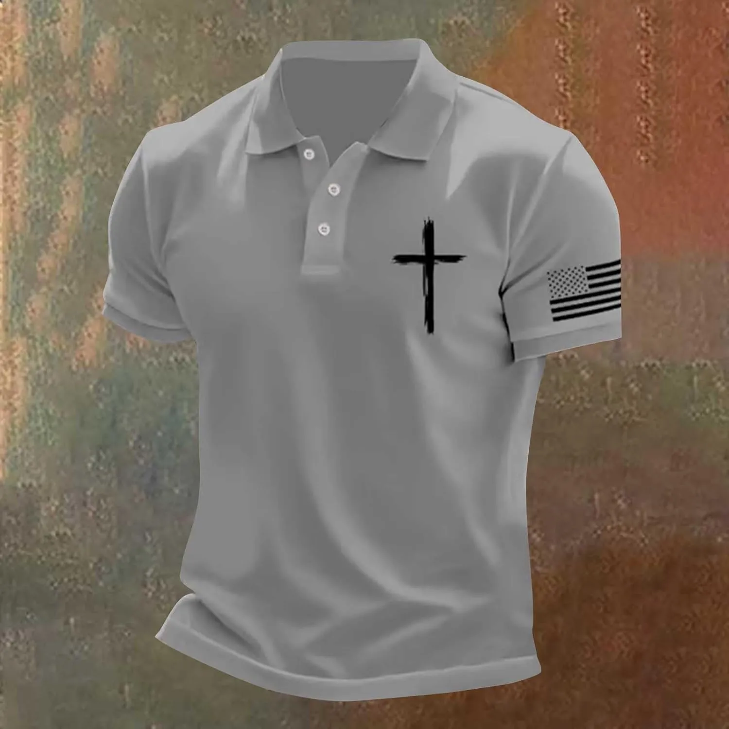 American Flag Polo Shirt for Men 2025 4th of July Christian Cross USA Flag Tees Patriotic Tops Faith Jesus T Shirts