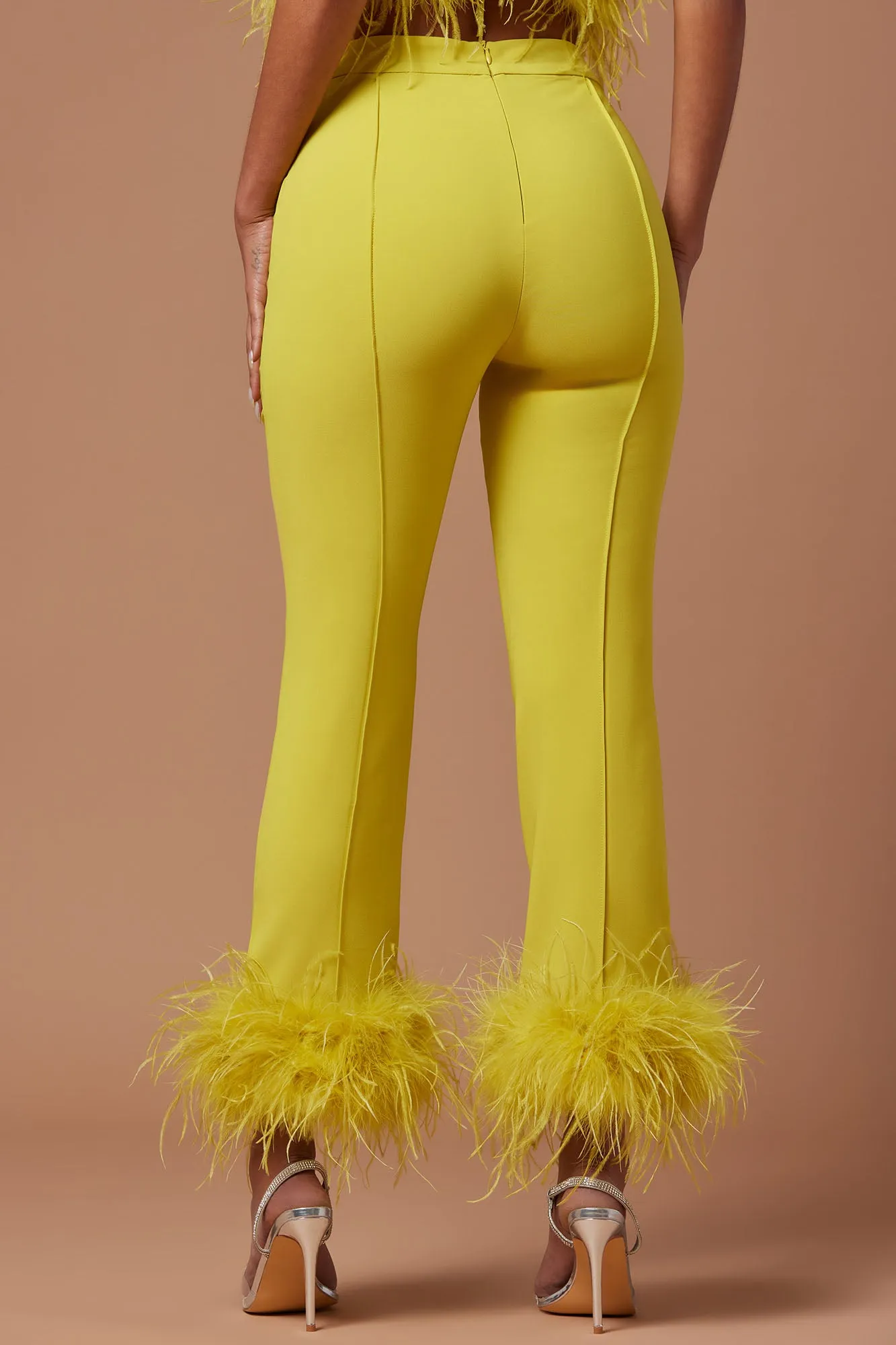 Anya Feathered Pant - Chartreuse
