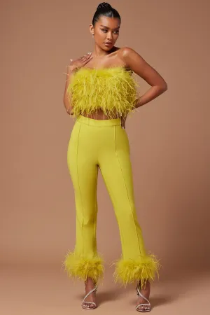 Anya Feathered Pant - Chartreuse