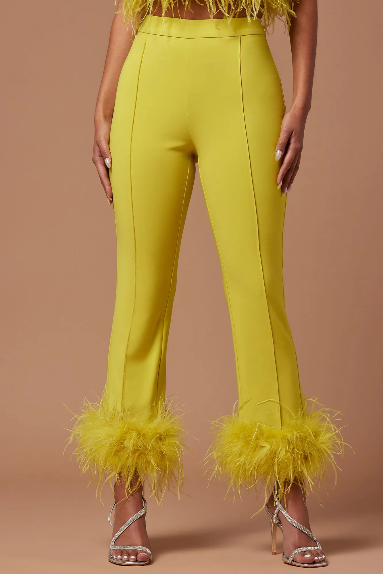 Anya Feathered Pant - Chartreuse
