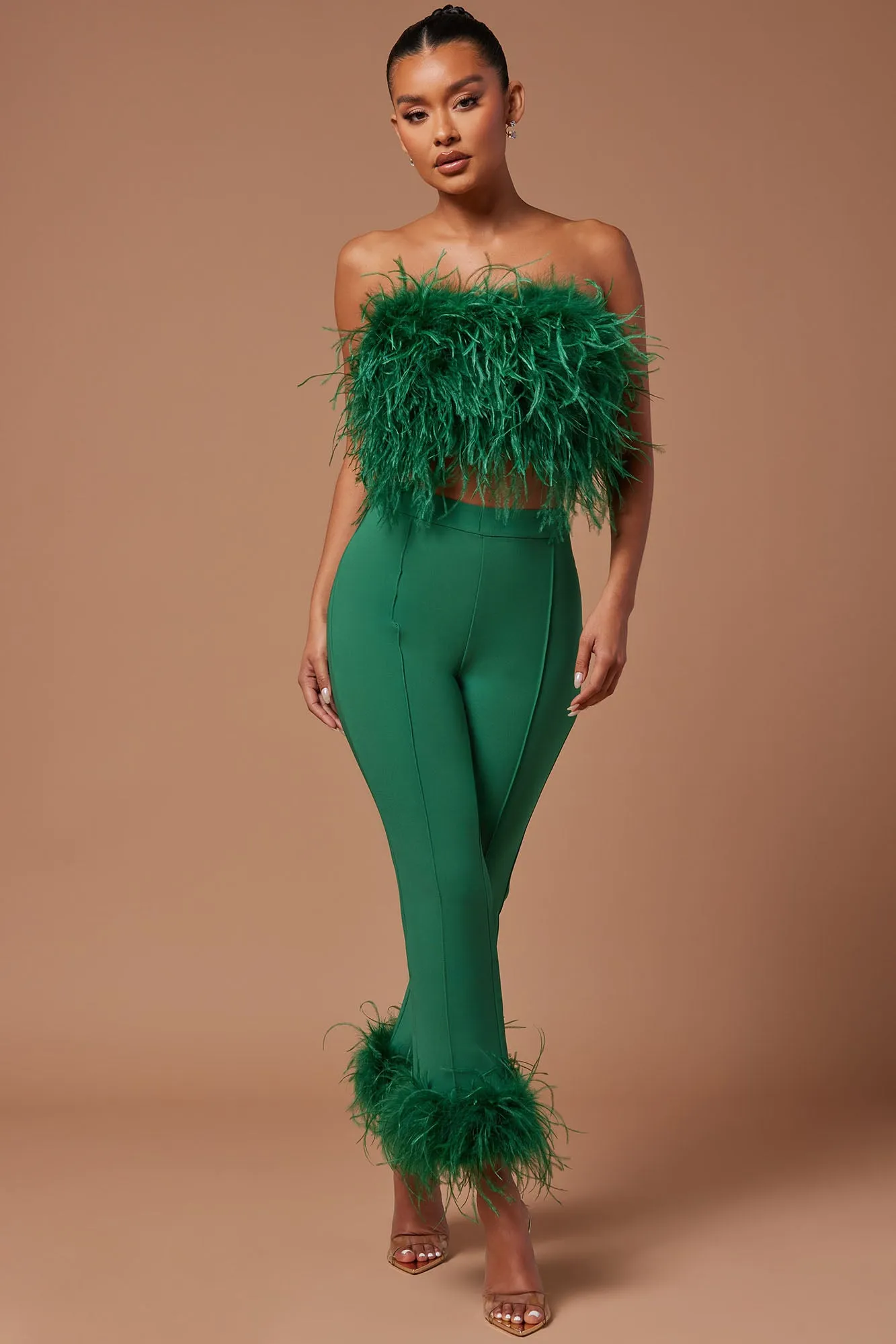 Anya Feathered Pant - Emerald