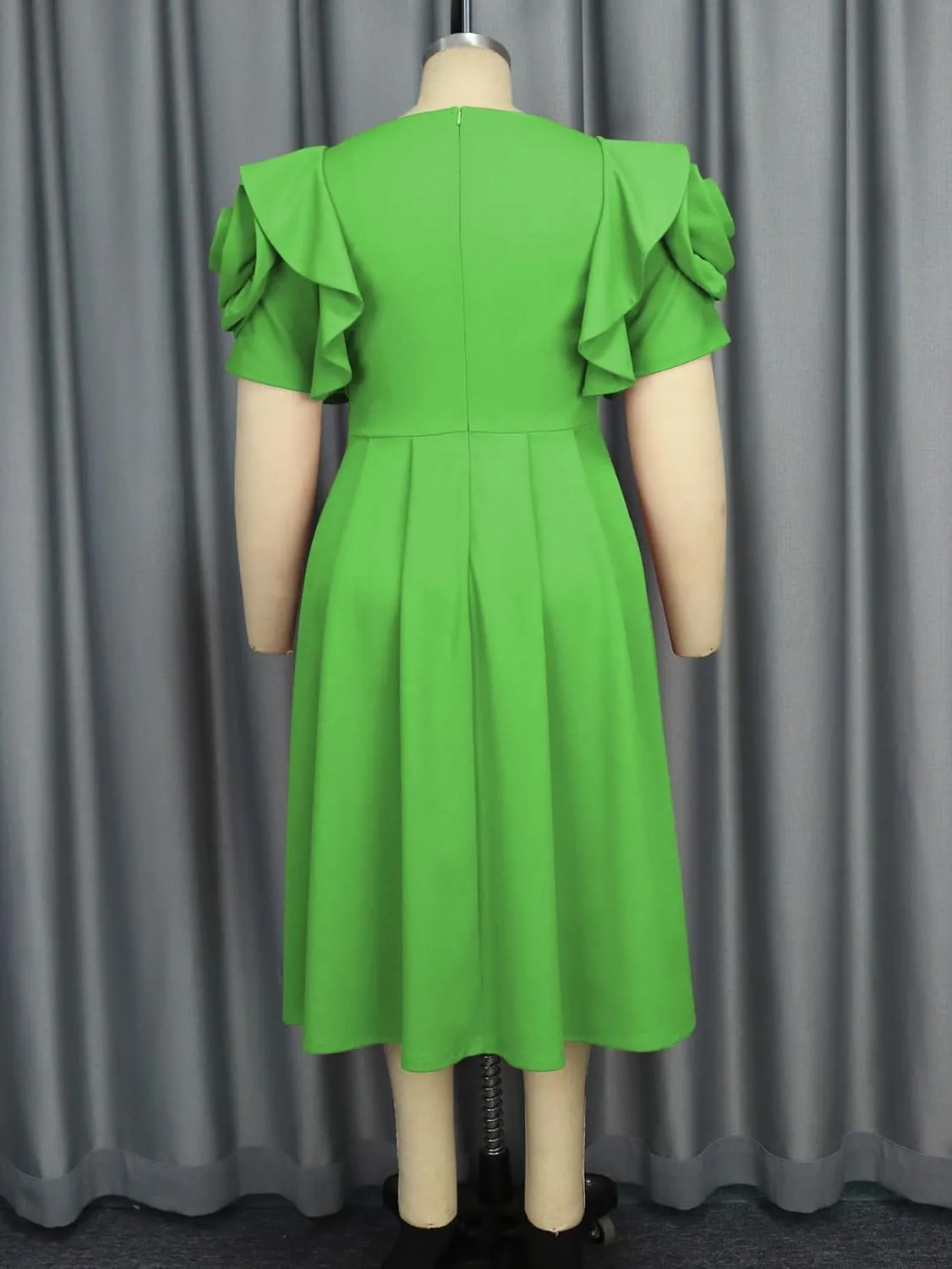 AOMEI Women's Summer Round Neck Short Sleeve with Flower Beaded Belted A Line Midi Dress