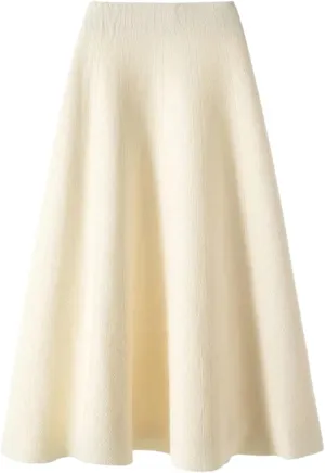 Autumn Knitted Pleated Skirt Women's Midi Elastic High Waist A-Line Sweater Skirt Female Winter Black Wool Long Skirt