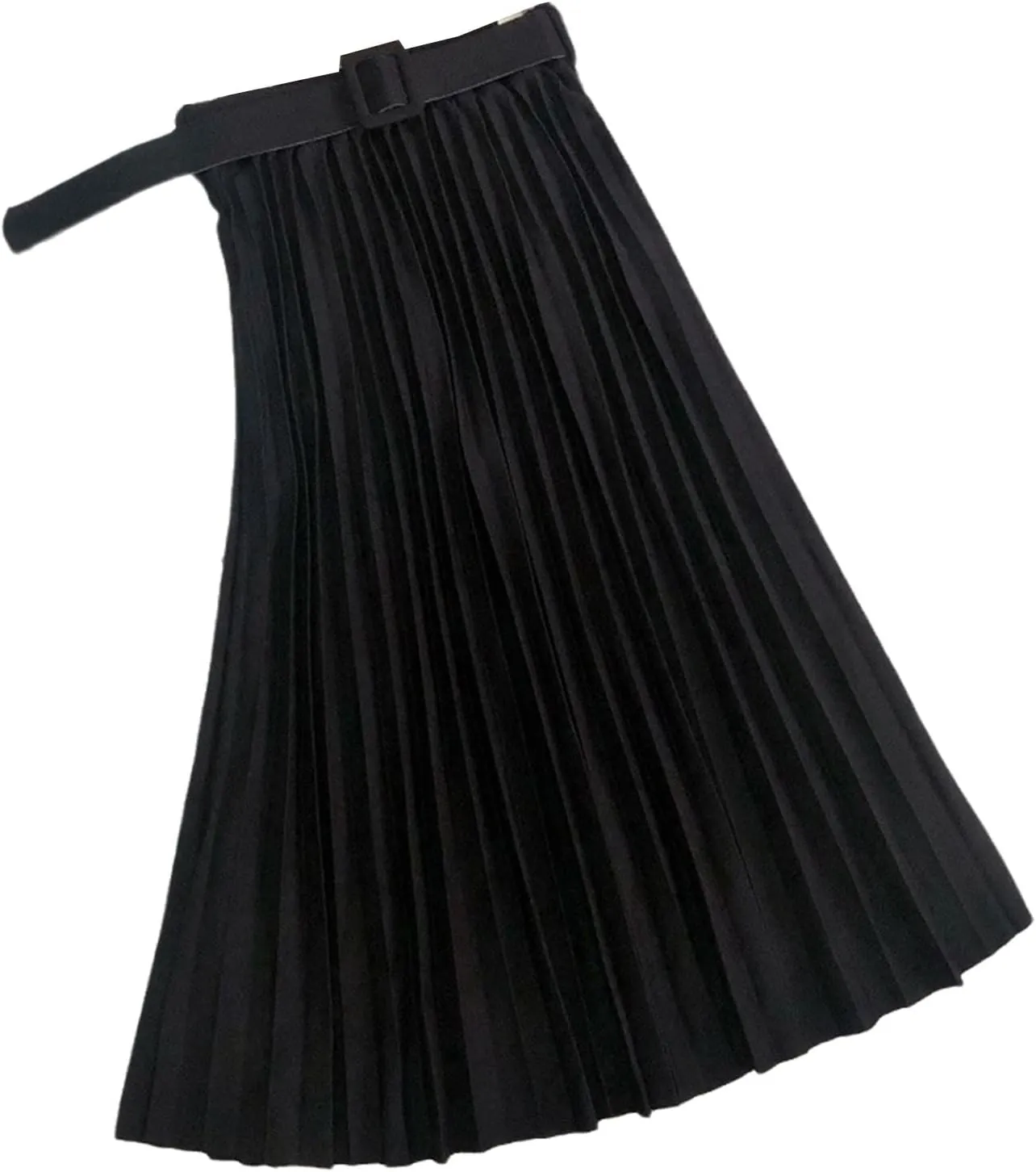 Autumn Winter Women Pleated Skirt Casual Solid All-Match A Line High Waist Midi Long Skirt Female with Belt