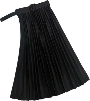 Autumn Winter Women Pleated Skirt Casual Solid All-Match A Line High Waist Midi Long Skirt Female with Belt