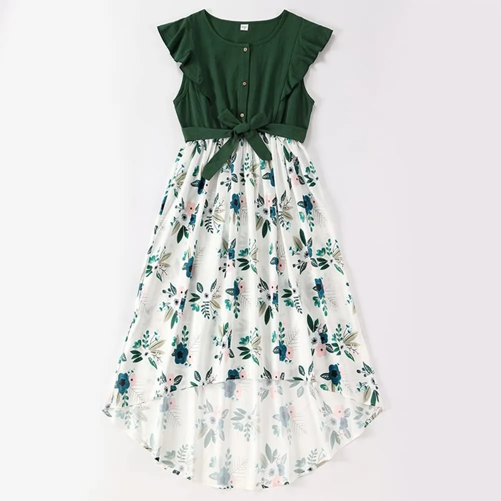 AWIBMK Mommy and Me Matching Dresses Leopard Ruffled Midi Dress Summer Solid Color Stripe Mom Daughter Matching Outfits