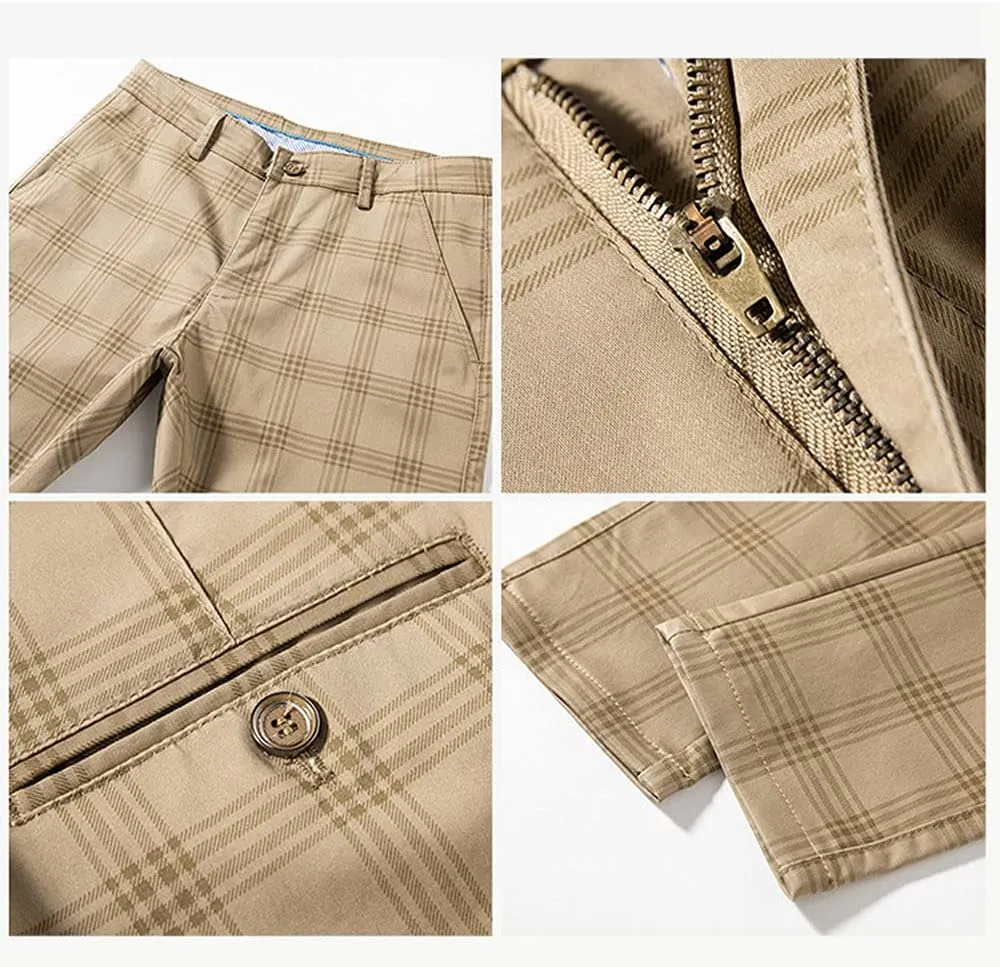 Banana Bucket Mens Casual Fashion Slim Fit Stretch Flat-Front Skinny Dress Pants Plaid with Pockets