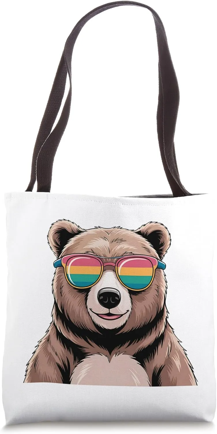 Bear Wear Rainbow Sunglasses Funny Bear Lover Tote Bag