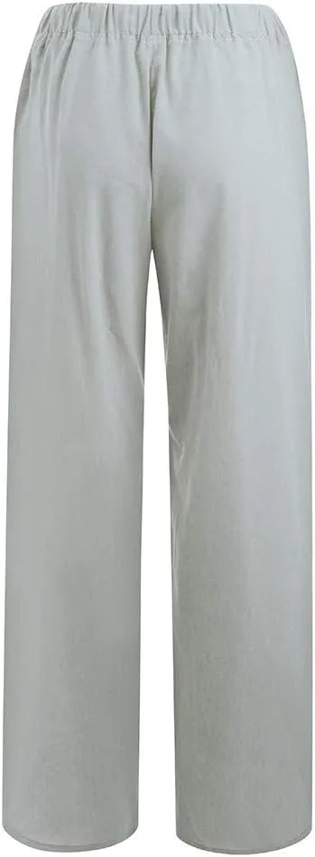 Borniu Women's Cotton Linen Pants Summer High Waisted Palazzo Pants Wide Leg Drawstring Elastic Waist Loose Comfy Trousers