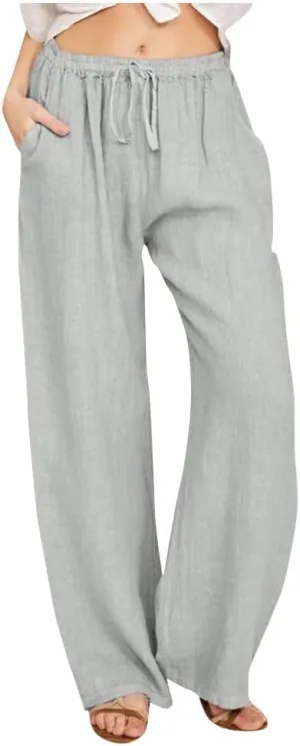 Borniu Women's Cotton Linen Pants Summer High Waisted Palazzo Pants Wide Leg Drawstring Elastic Waist Loose Comfy Trousers