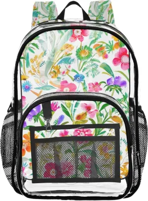Boys Backpacks for Girls Floral Colorful Flowers Foliage Clear Backpack Women Cute Plastic School Clear Bookbag