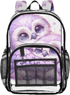 Boys Backpacks for Girls Lavender Owls Lovebirds Cute Travel Clear Backpack Floral Approved Plastic Bag Large