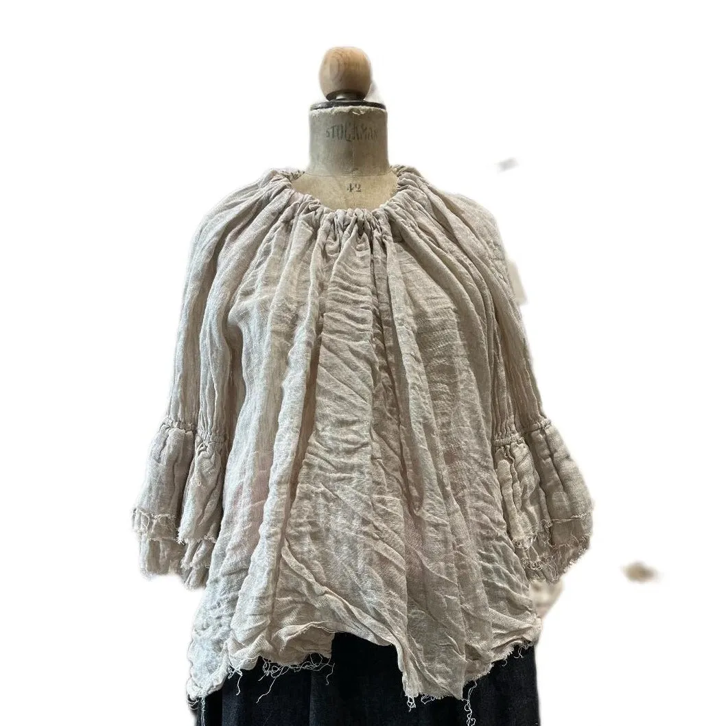 Button Back Blouse (Linen Gauze) - Denim blue