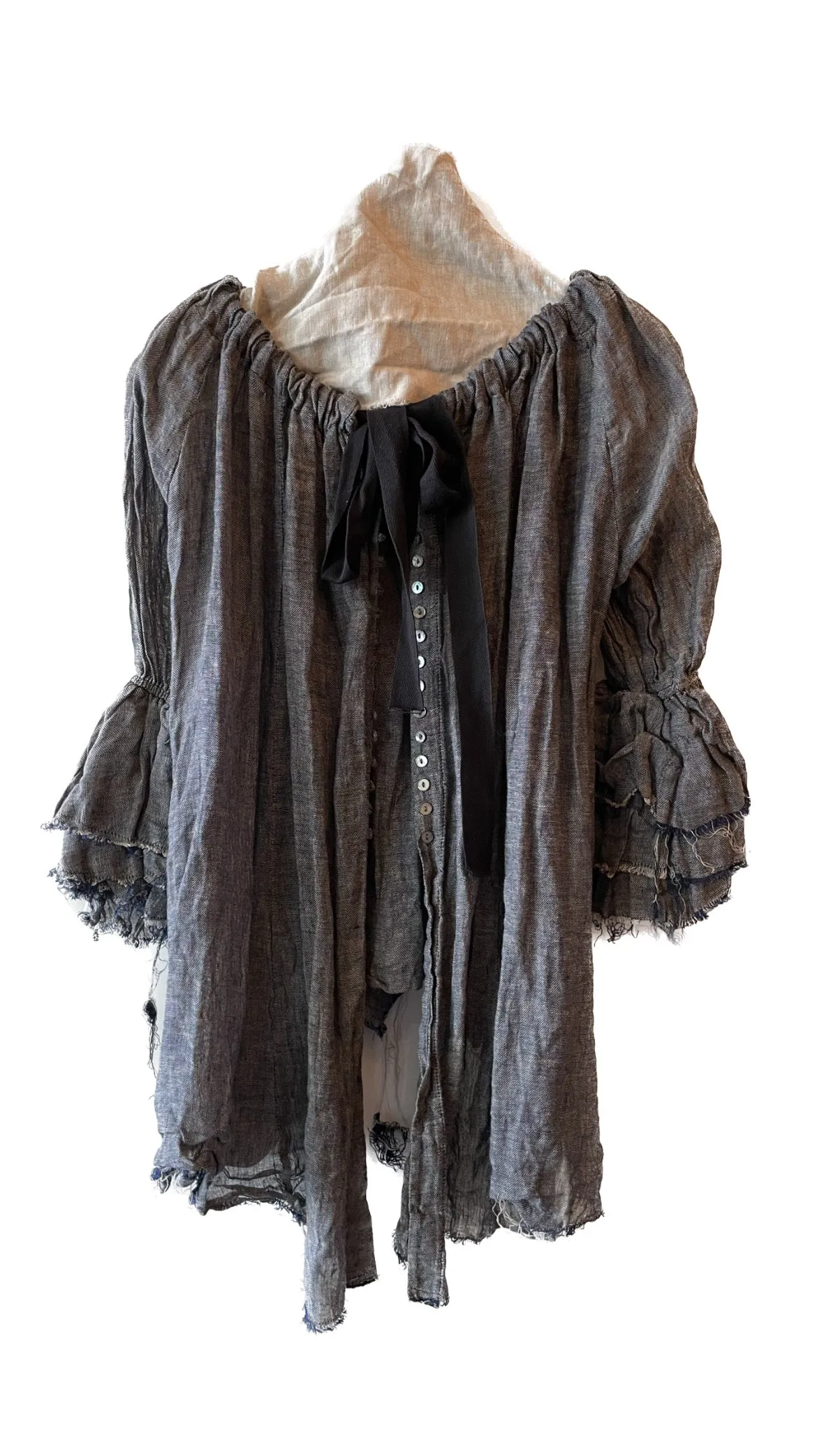 Button Back Blouse (Linen Gauze) - Denim blue