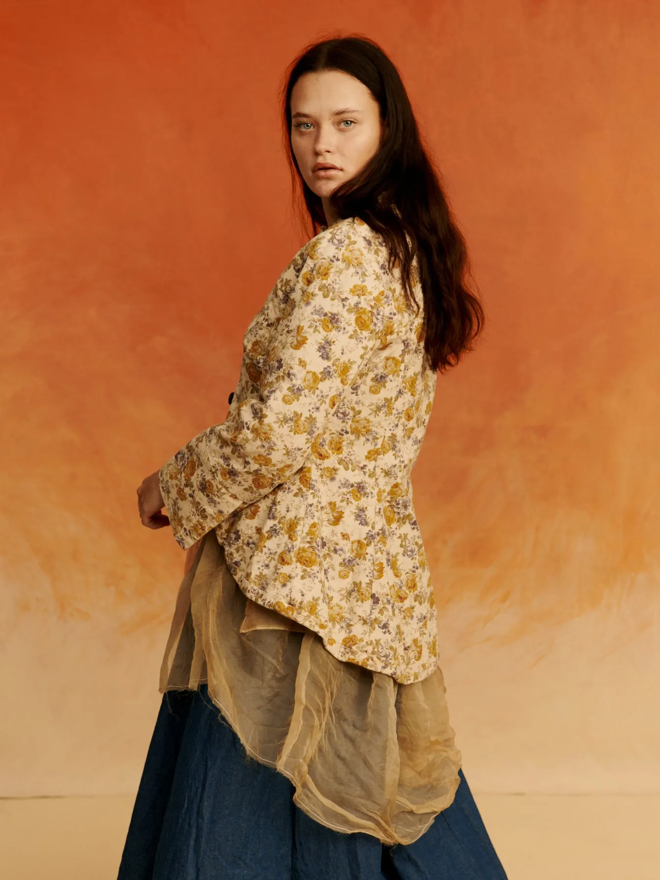 Button Back Blouse (Linen Gauze) - Denim blue