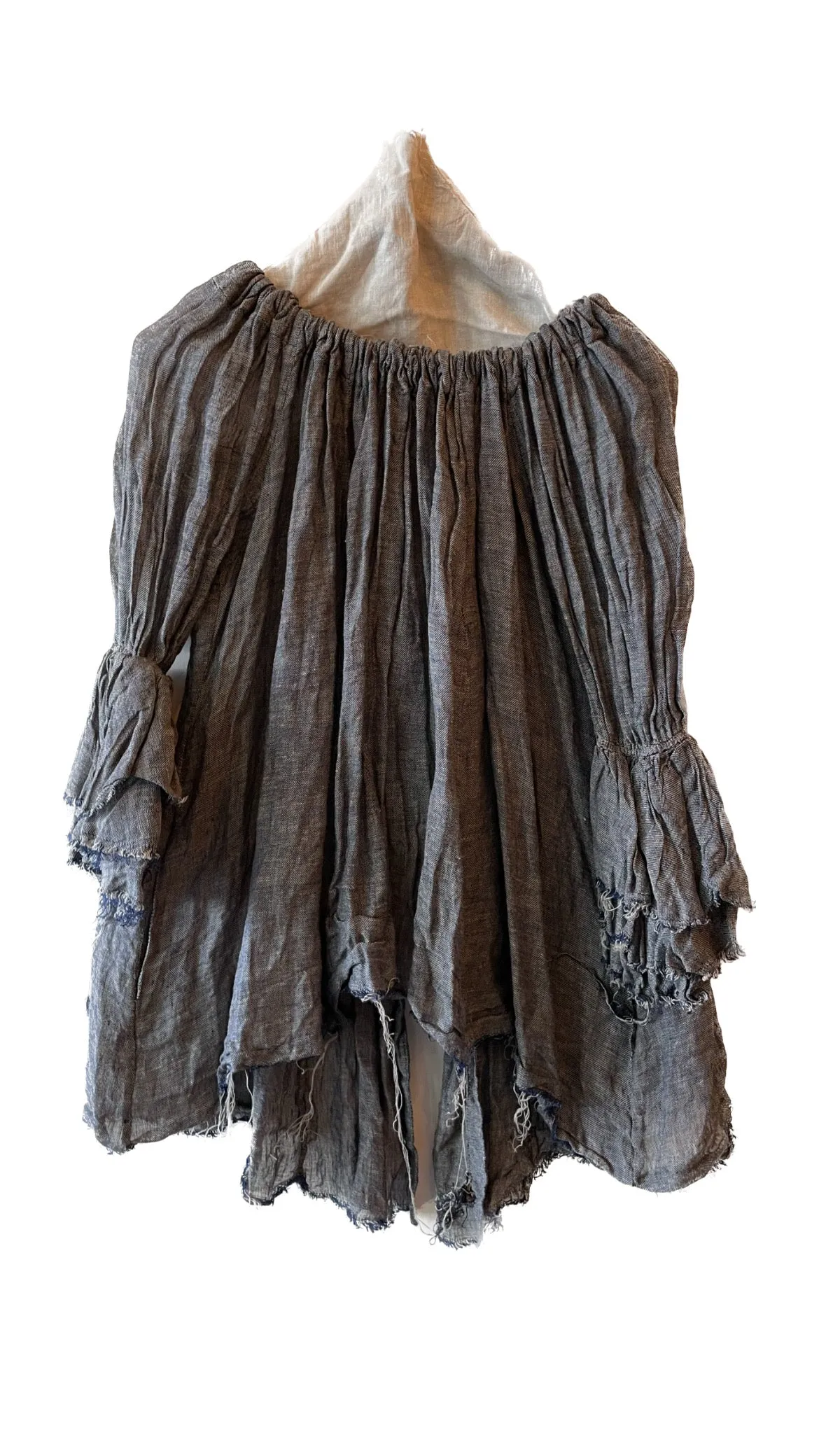Button Back Blouse (Linen Gauze) - Denim blue