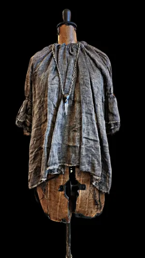 Button Back Blouse (Linen Gauze) - Grey