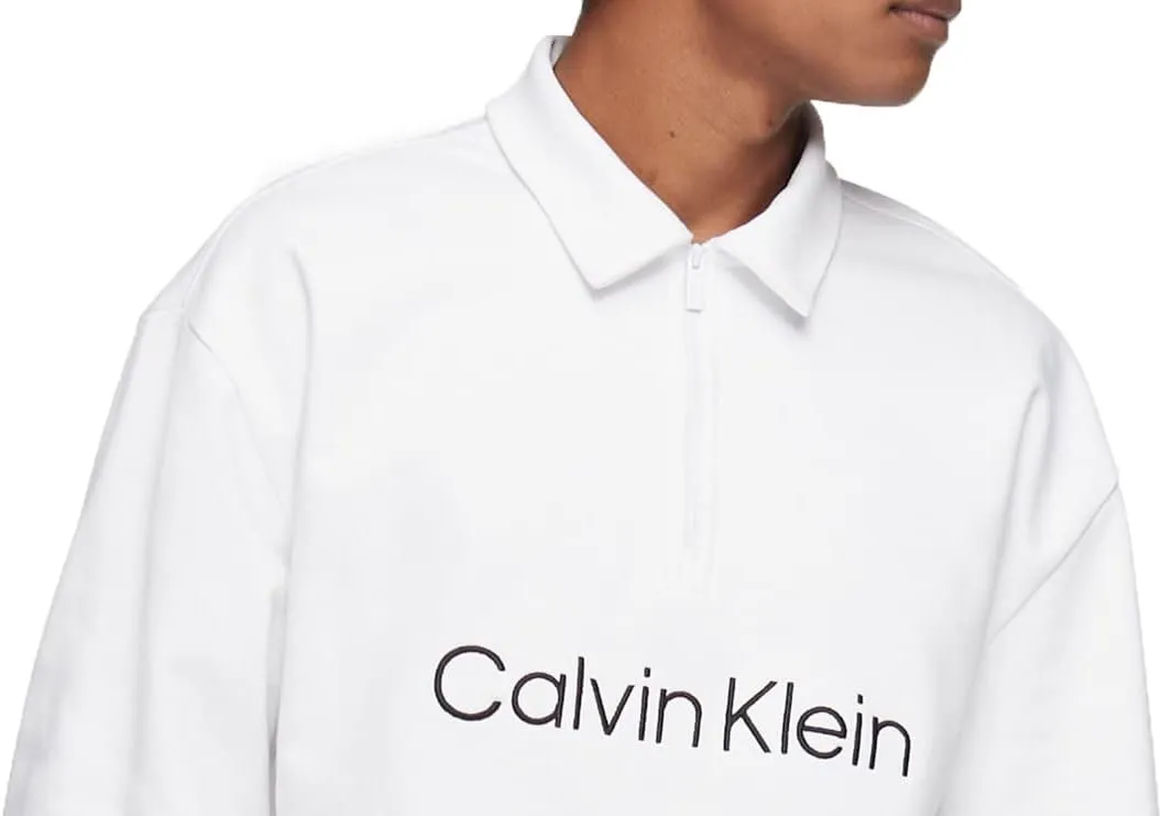 Calvin Klein Men's Relaxed Fit Standard Logo Terry Long Sleeve Polo Shirt