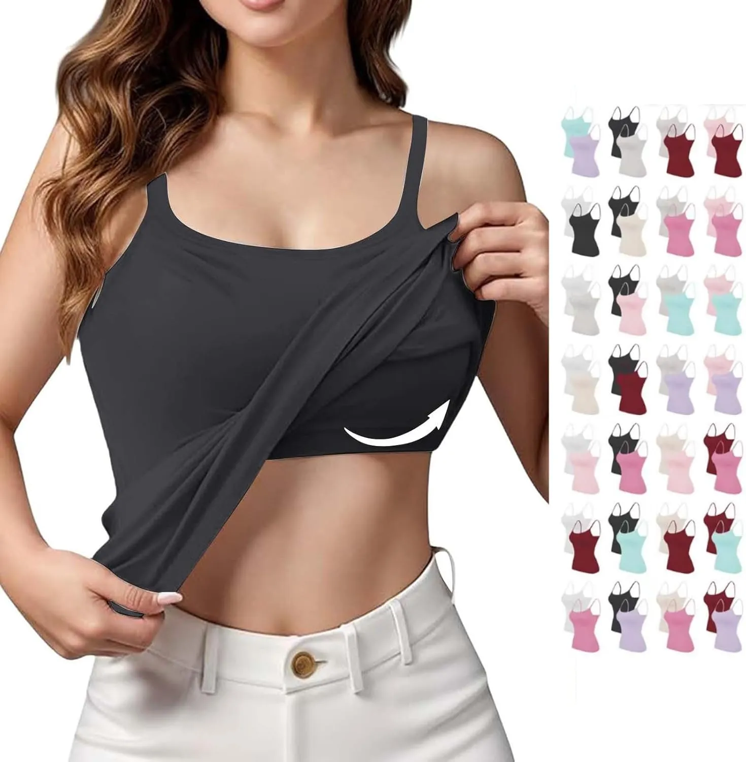 Camisoles for Women with Built in Bra,Basic Yoga Modal Material Padded Bra Undershirt(S-5XL)