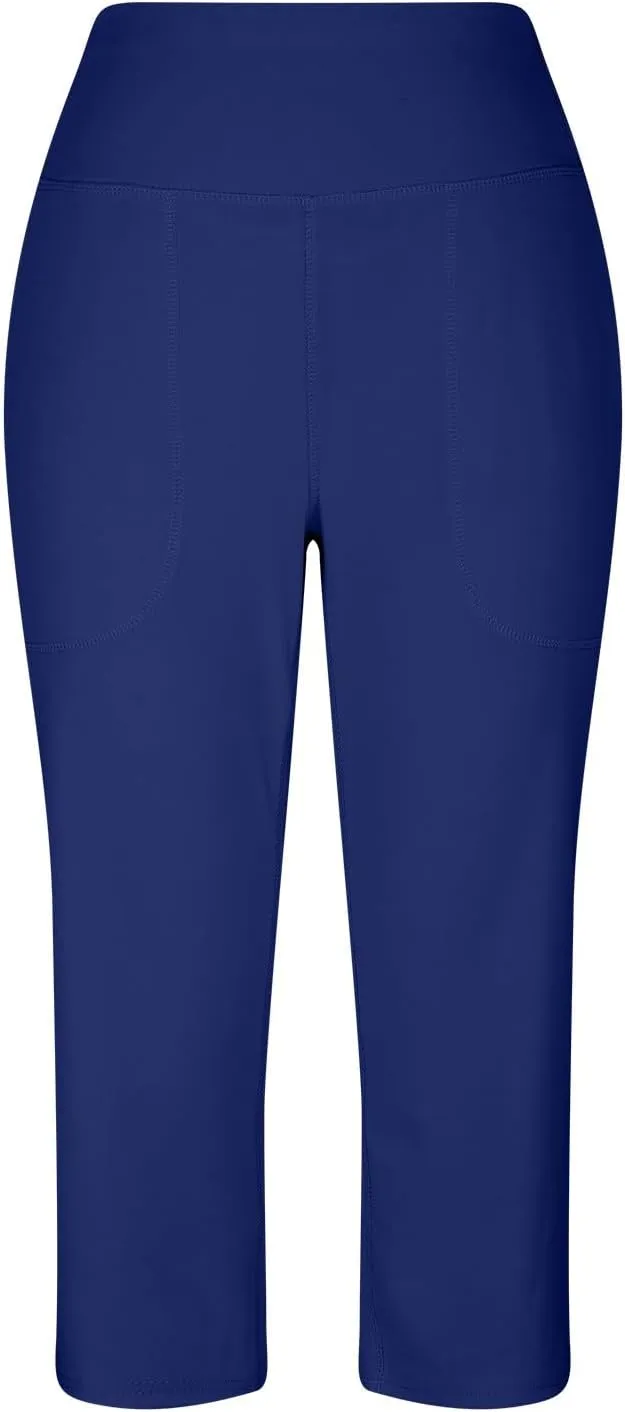 Capri Yoga Pants for Women Stretch High Waisted Wide Leg Pull on Capris Workout Athletic Work Pants with Pockets
