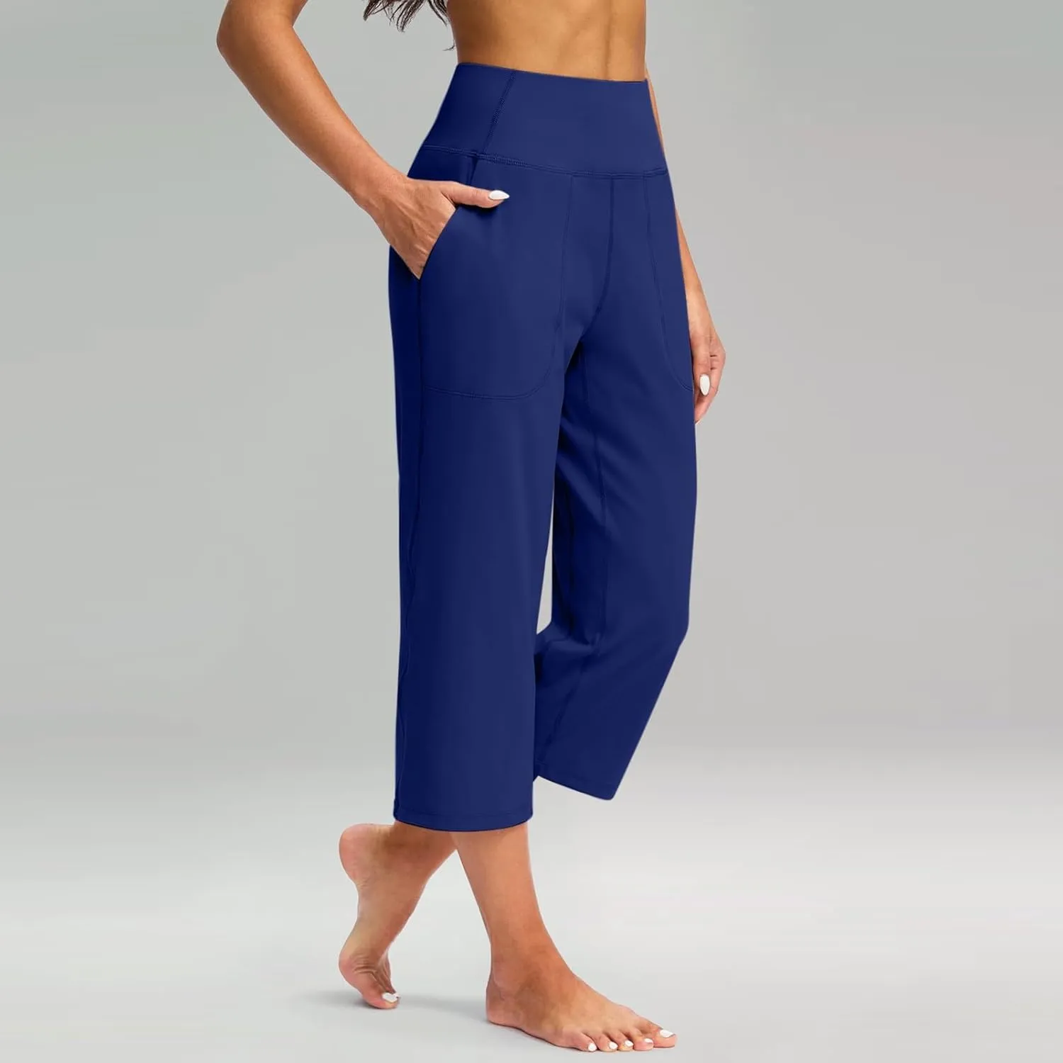 Capri Yoga Pants for Women Stretch High Waisted Wide Leg Pull on Capris Workout Athletic Work Pants with Pockets