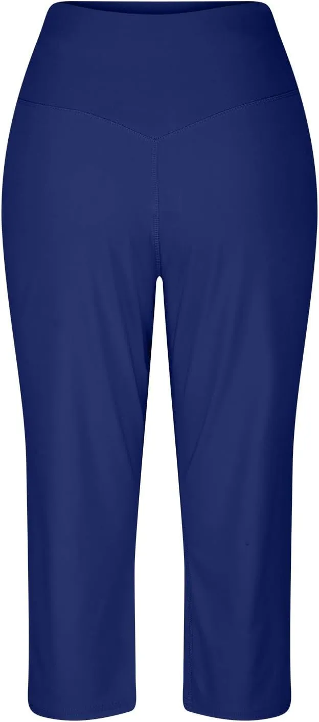 Capri Yoga Pants for Women Stretch High Waisted Wide Leg Pull on Capris Workout Athletic Work Pants with Pockets